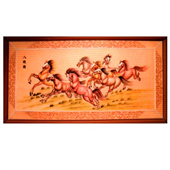 蒙古族特色工艺品蒙古皮画手工真皮艺术装饰画八骏图150x70cm