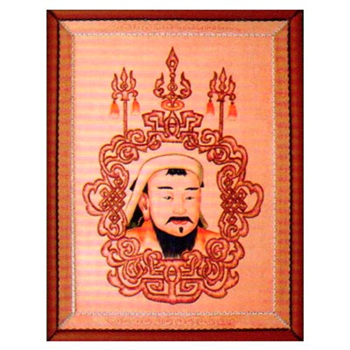 蒙古族特色工艺品蒙古皮画手工真皮艺术装饰画成吉思汗108x84cm