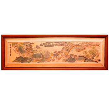 蒙古族特色工艺品蒙古皮画手工真皮艺术装饰画清明上河图210x68cm