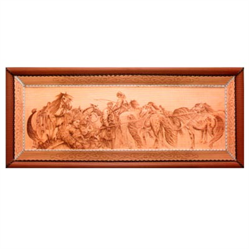 蒙古族特色工艺品蒙古皮画手工真皮艺术装饰牧马人123x53cm